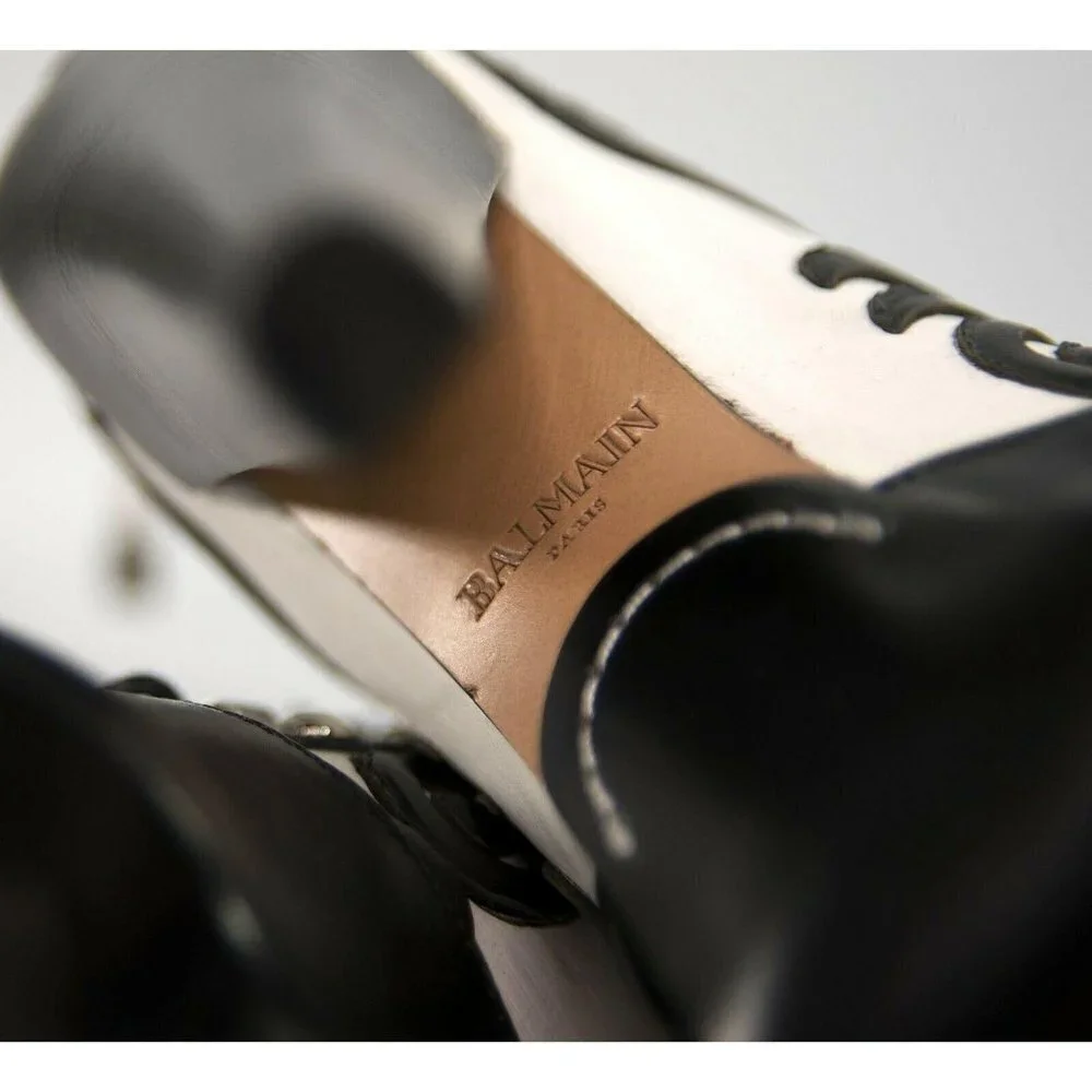 Balmain Floral Tooled Leather Lace Up Boots 37 - Picture 8 of 11